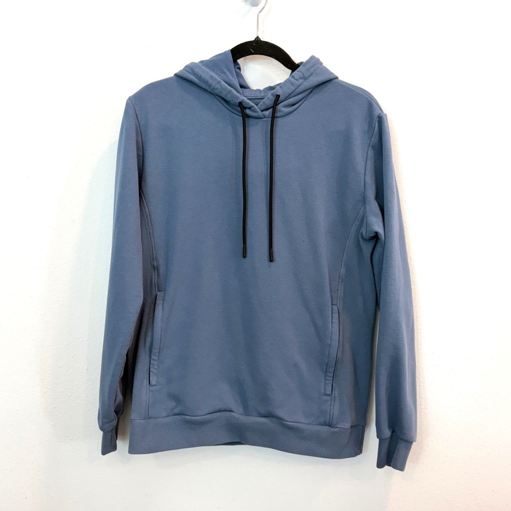 Fabletics Courtside Hoodie Mens Medium Blue Pullover Zip Pockets Athleisure Gym